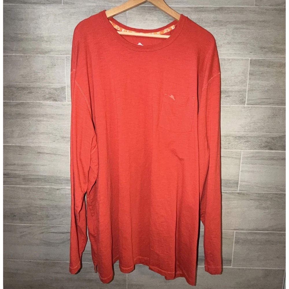 Tommy Bahama Long Sleeve Crewneck Cotton Pocket T-Shirt Size 3XLB Orange Casual